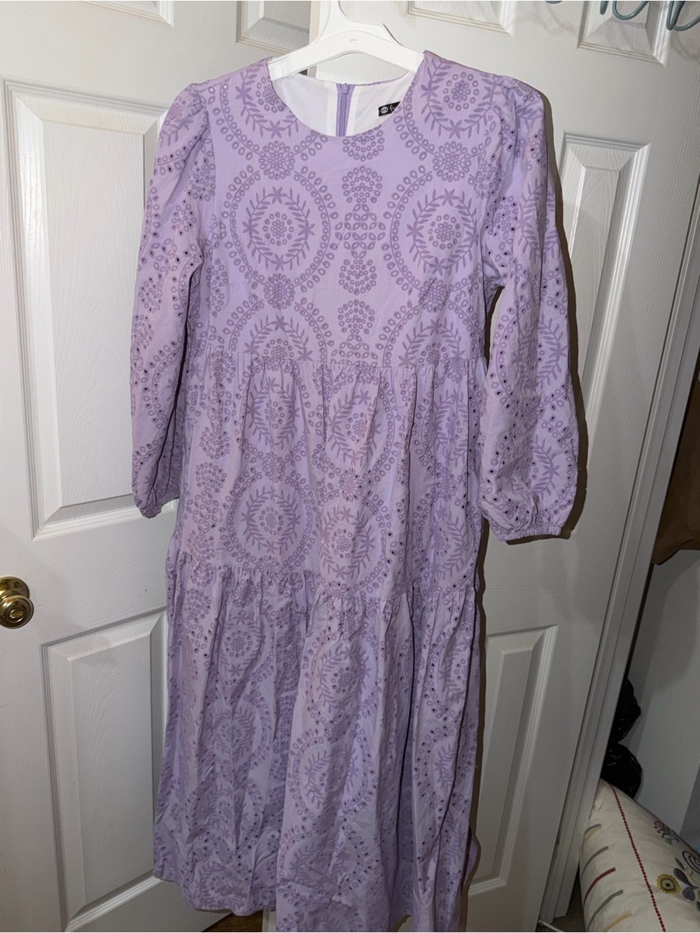 Vintage Embroidered Lilac Eyelet Midi Dress, size L (44-46)